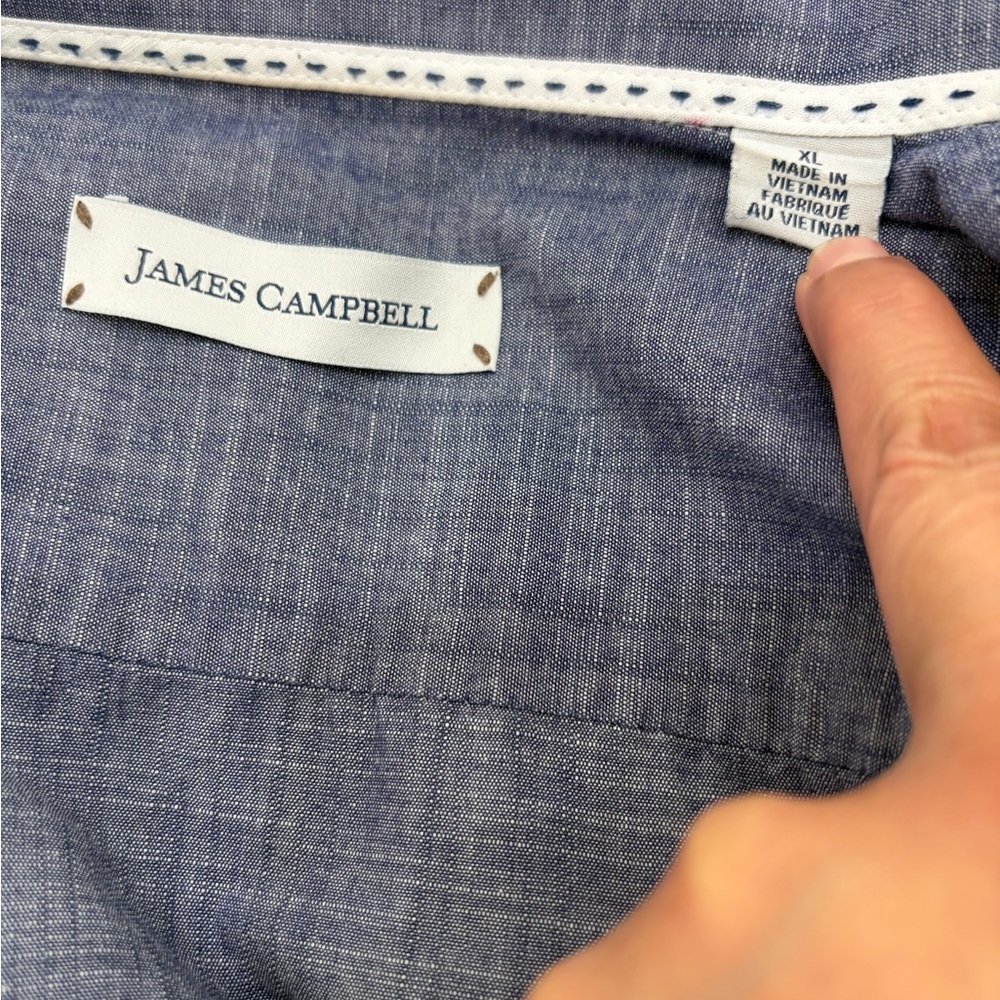 James Campbell Denim Blue 100% Cotton Button Up Short Sleeve Casual Shirt Beachy - Picture 5 of 6